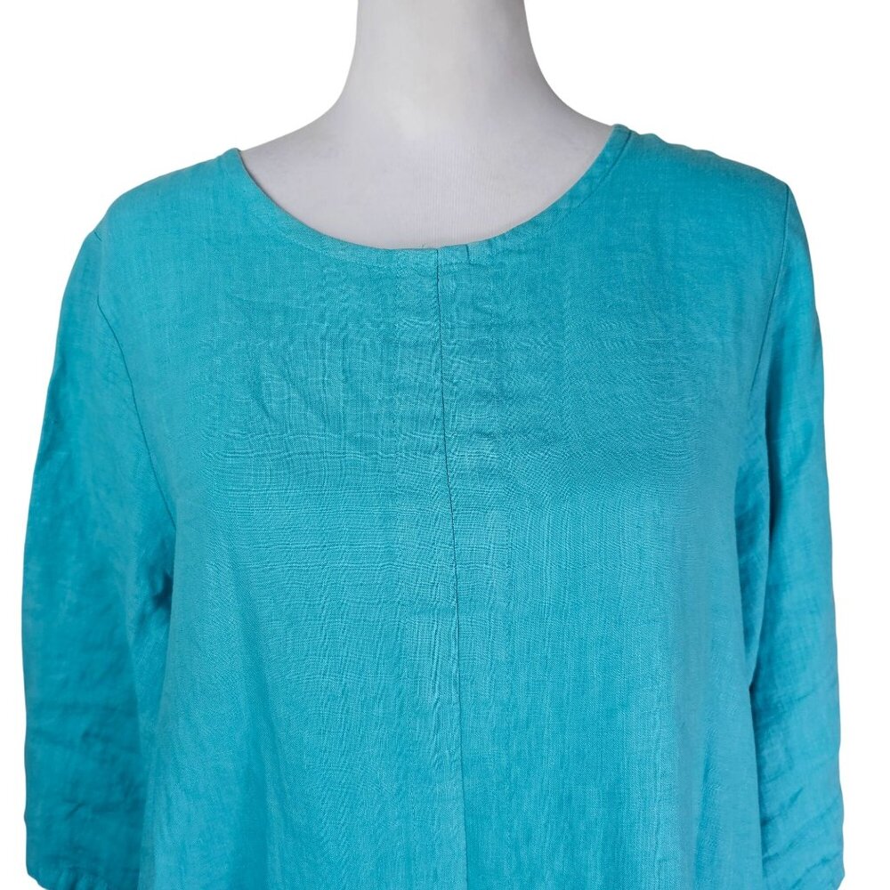 Bryn Walker Oversized‎ Linen Tunic M Turquoise Coastal Artsy Pocket Lagenlook - Picture 7 of 14